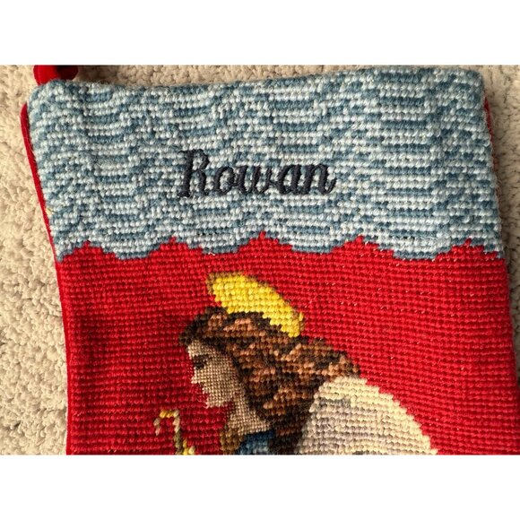 Lands End Angel Needlepoint Embroidered ' Rowan ' Christmas Wool Stocking Red - Picture 7 of 8